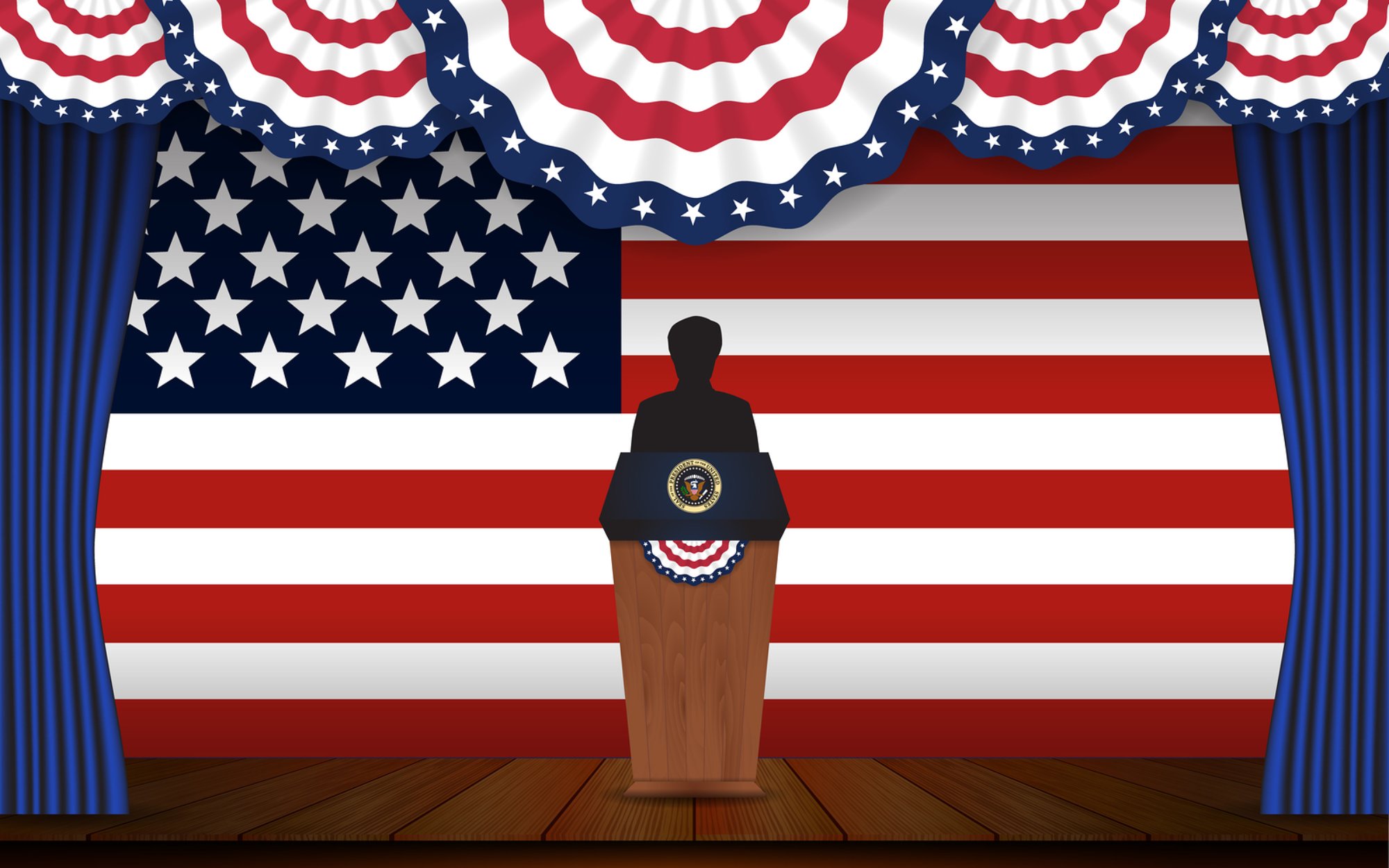 Election podium with flags