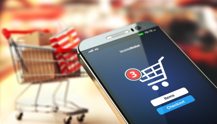Shopping cart and phone with online shopping cart