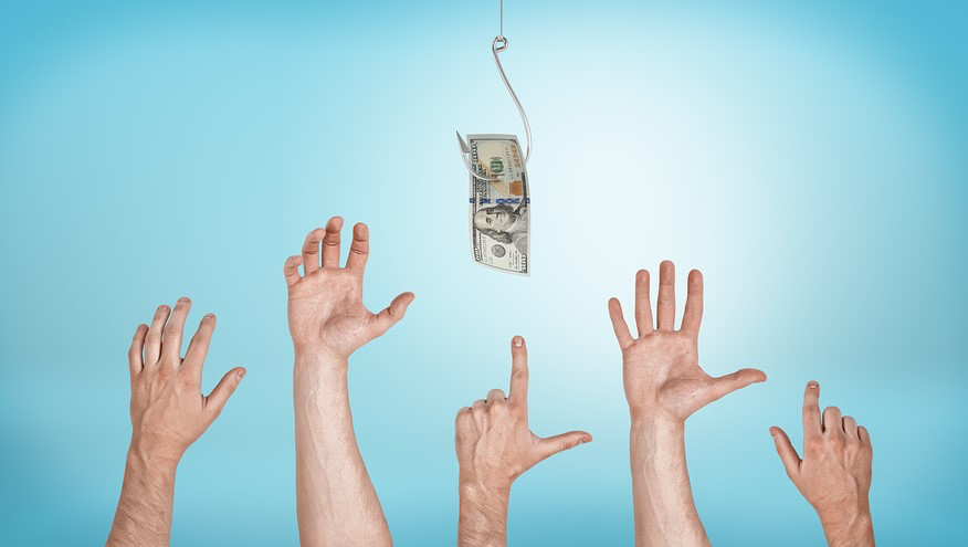 Hands reaching for money on a hook
