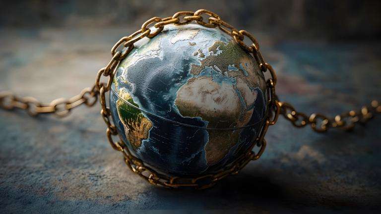 globe with chains