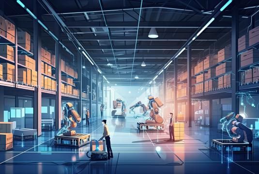 Warehouse machines working alongside humans