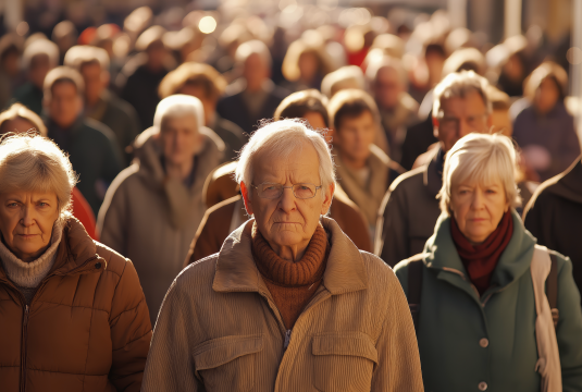 A crowd of elderly people